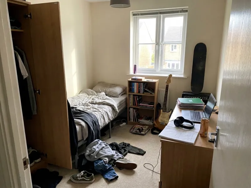 Son's room converted to a shared home office — before